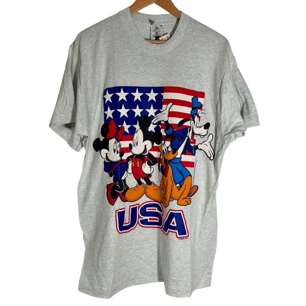 NEW Vintage Mickey Unlimited Men's Usa Mickey Goofy Pluto Flag T Shirt Gray XL